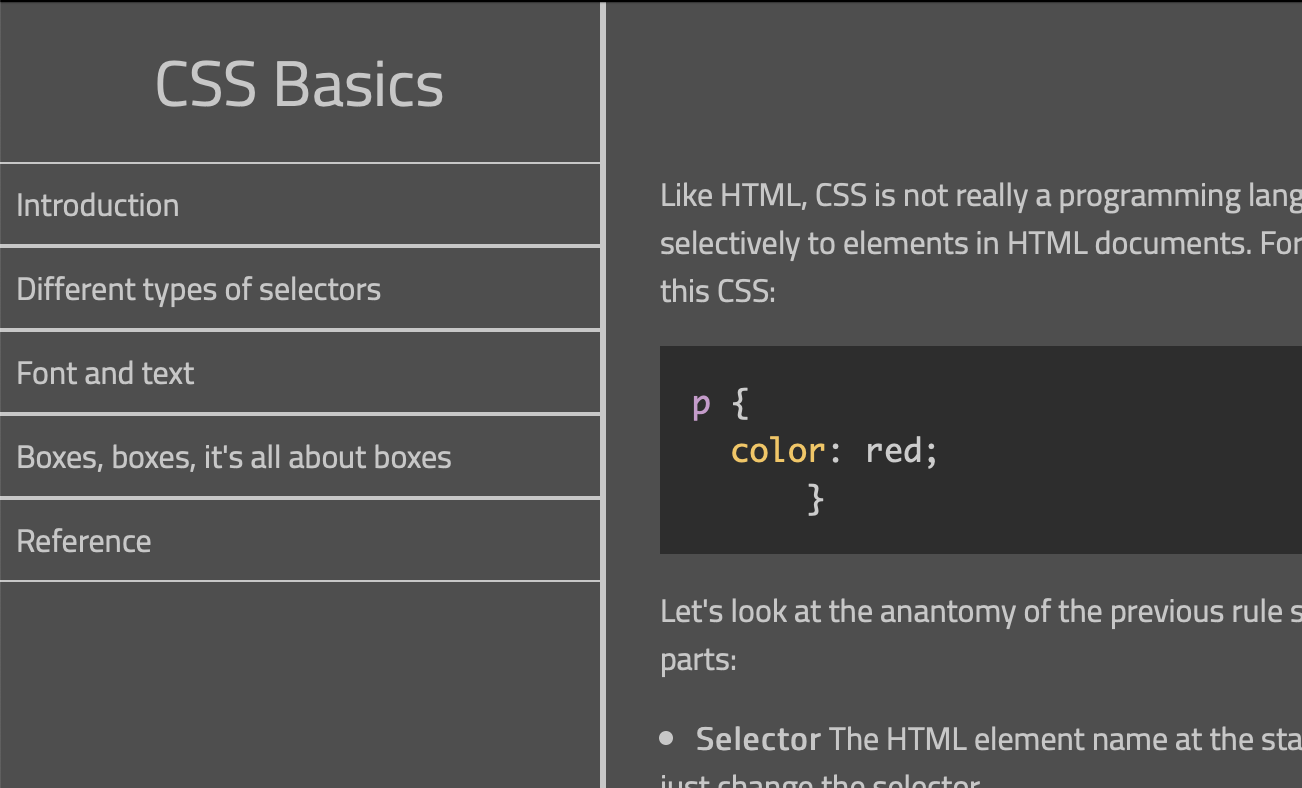 CSS technical documentation page