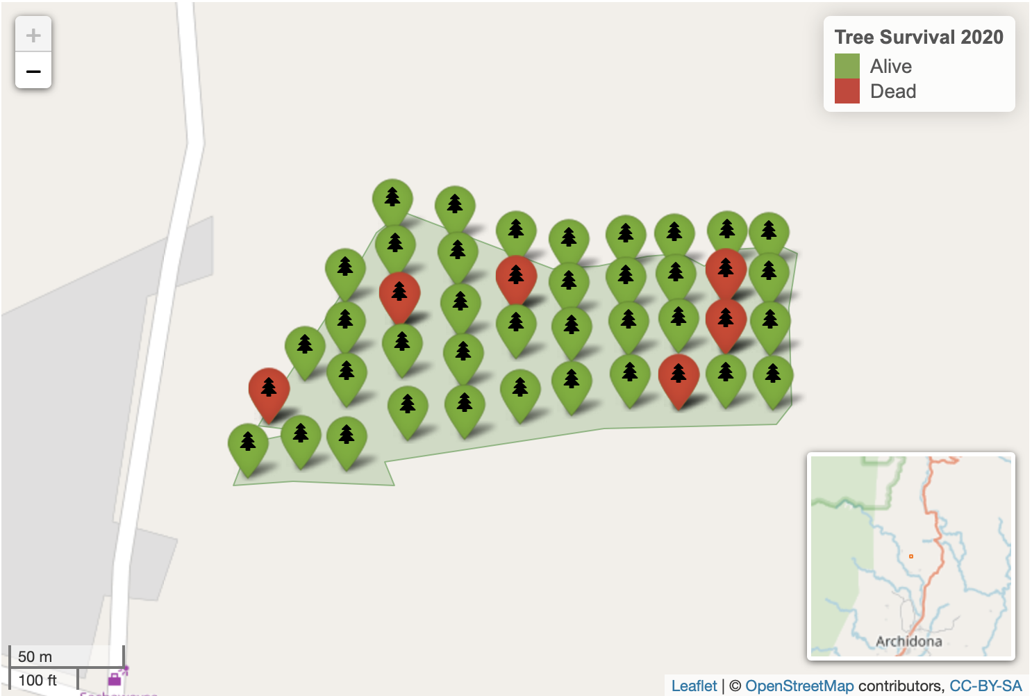 Leaflet map of tree location